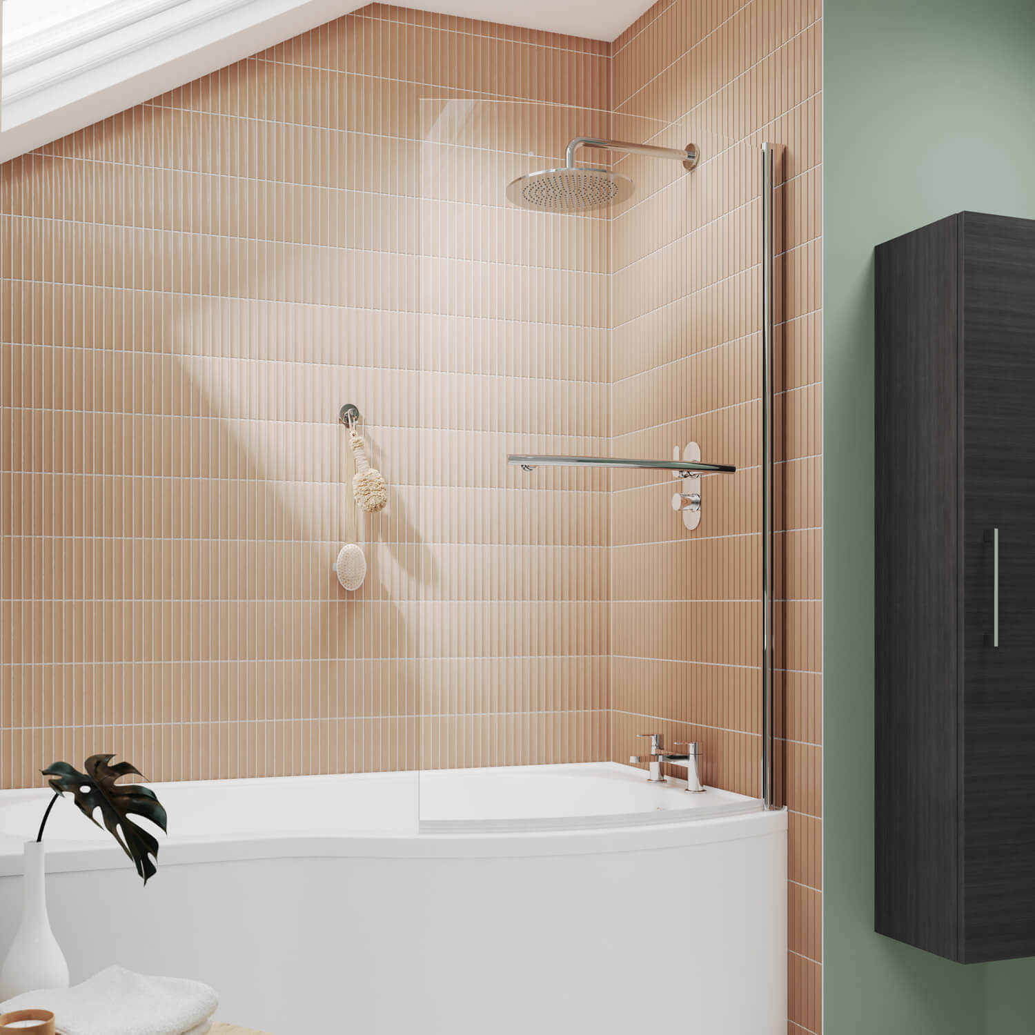 Nuie Frameless Curved Bath Screen - Polished Chrome Aluminium Profile - 870 x 1435mm