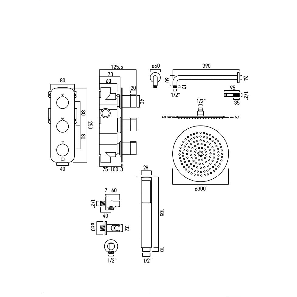 Vado Tablet Altitude Chrome Thermostatic Shower Pack - Concealed Valve with Head and Handset