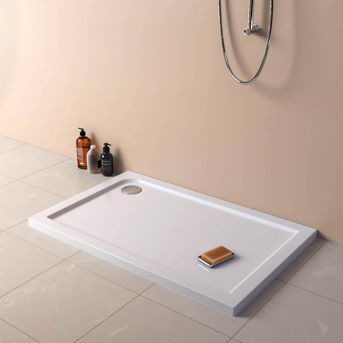 Nuie Hydrastone White Rectangular Slimline Shower Tray - ABS Acrylic-Capped Caco3 and PU
