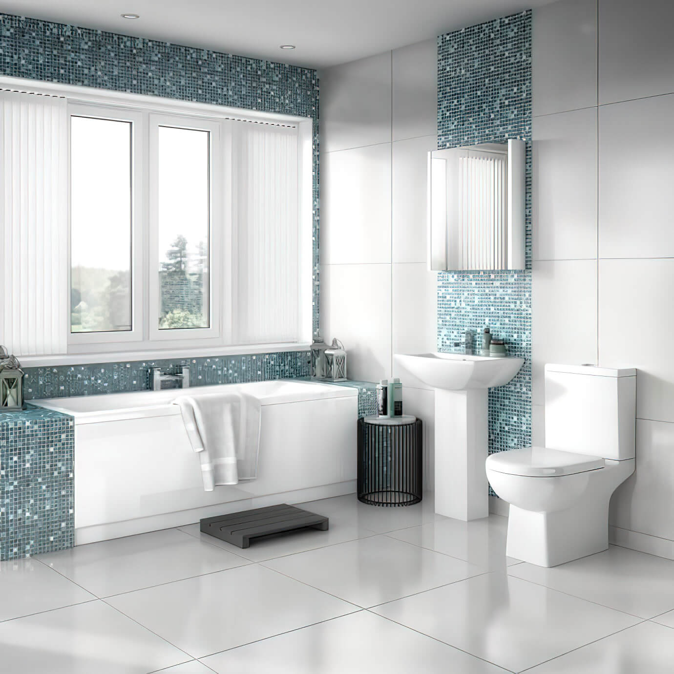 Nuie Asselby white close coupled WC pan with cistern, open back design, 410 x 670mm, ideal for modern bathroom installations