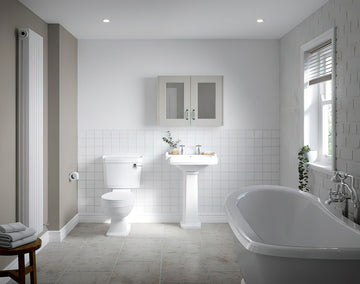 Nuie Legend white traditional cloakroom suite with toilet and sink, modern bathroom fixtures with classic design elements