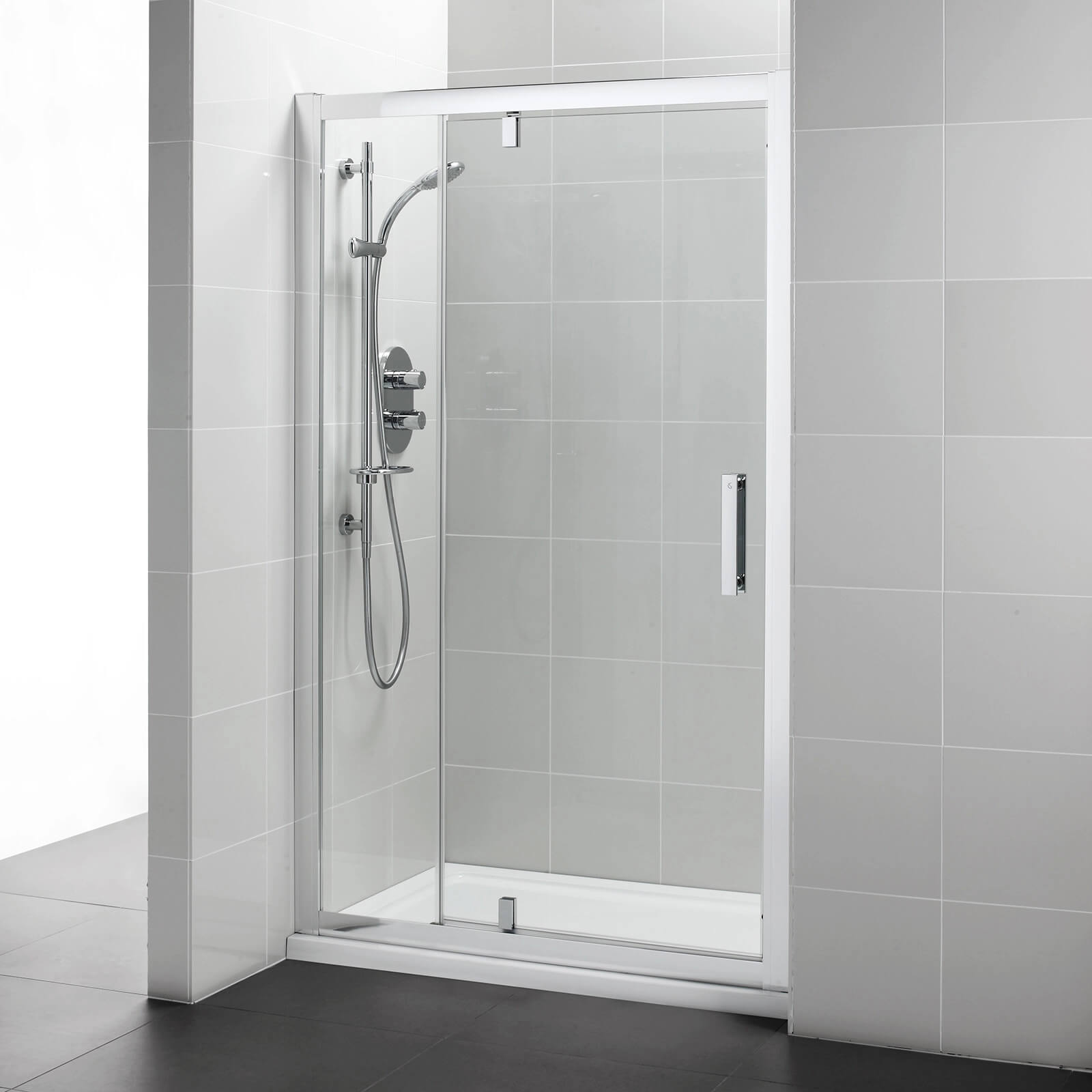 Ideal Standard Synergy Pivot Shower Door with Panel - Bright Silver Frame - 1200 x 1900mm