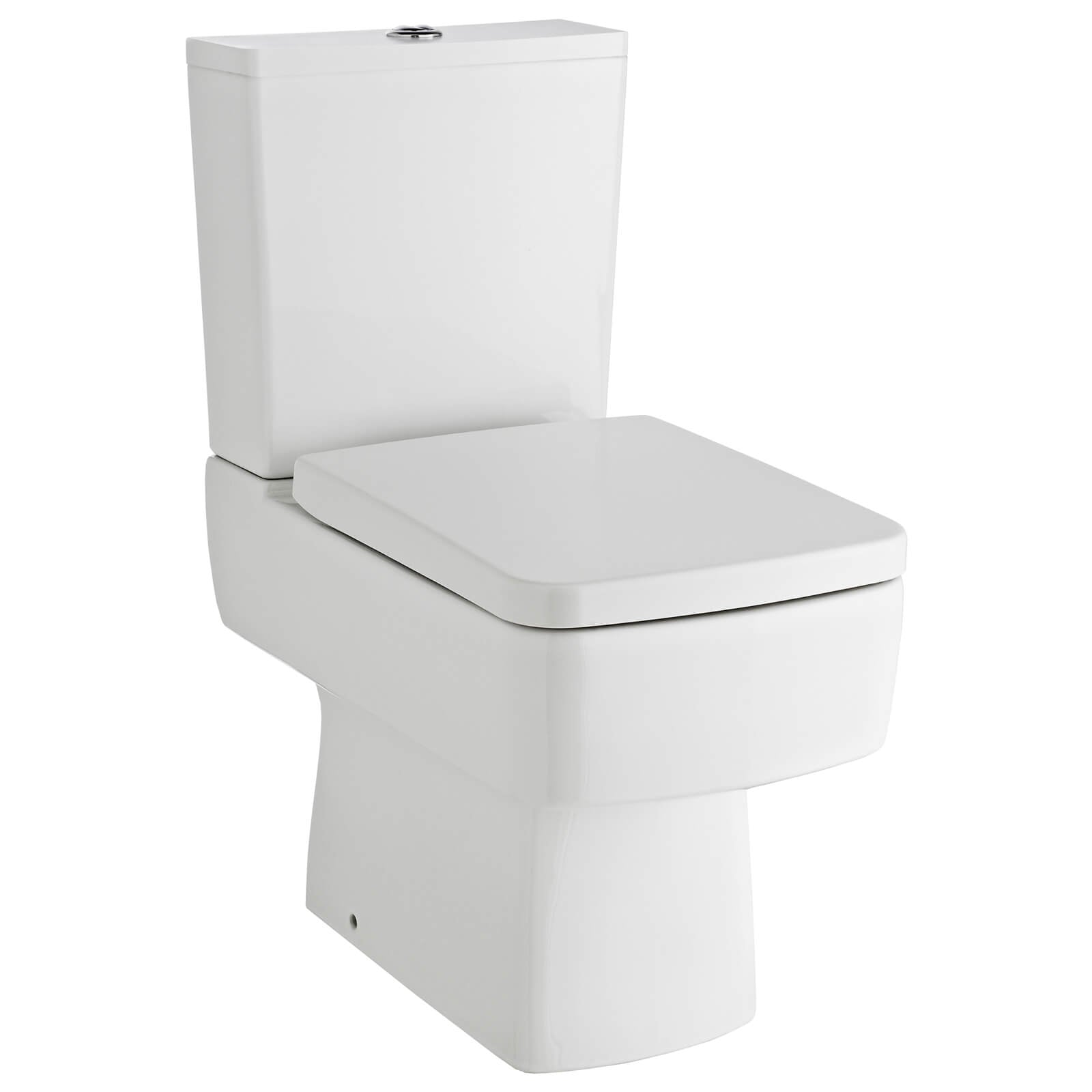 White Nuie Bliss semi-flush wall-mounted WC pan with open back and cistern, measuring 374x610mm, installed in a bathroom setting.
