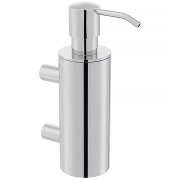 Chrome Vado Elements round wall-mounted soap dispenser with holder, sleek design, mounted on bathroom wall.