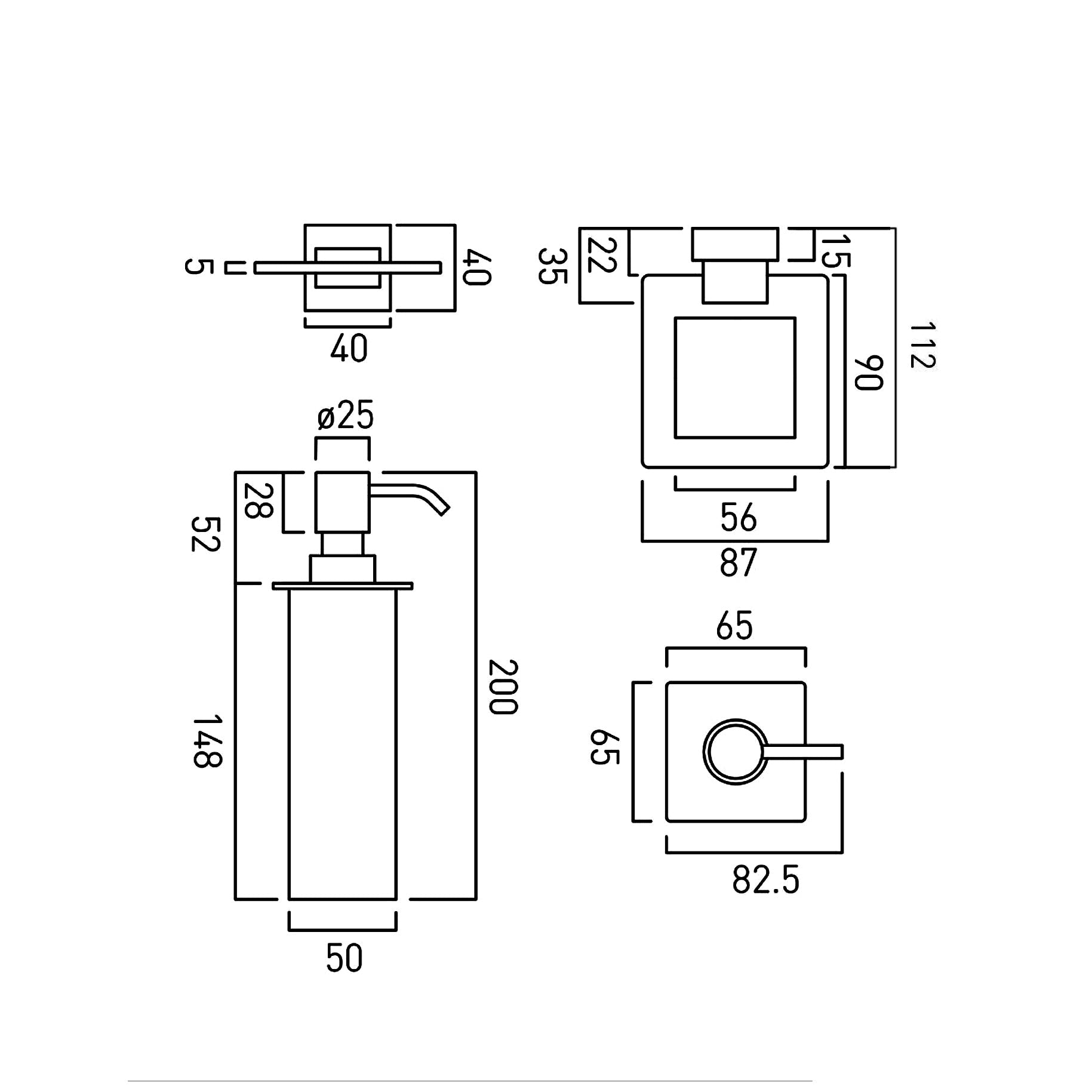 Chrome Vado Level wall-mounted square soap dispenser with holder, sleek modern design, shown in a bathroom setting.