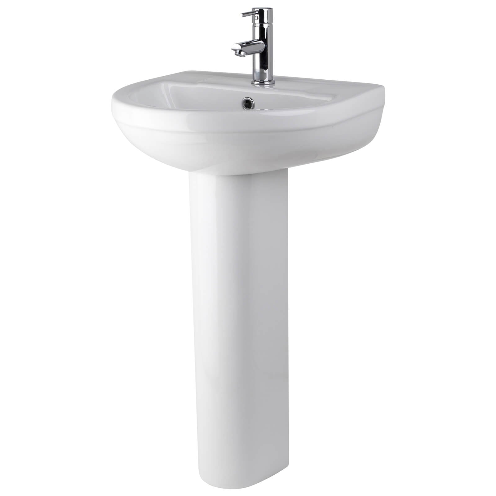 Contemporary Tuskan Tiles Nuie Harmony white basin and toilet pack with sleek modern design, close-up of the bathroom fixtures.