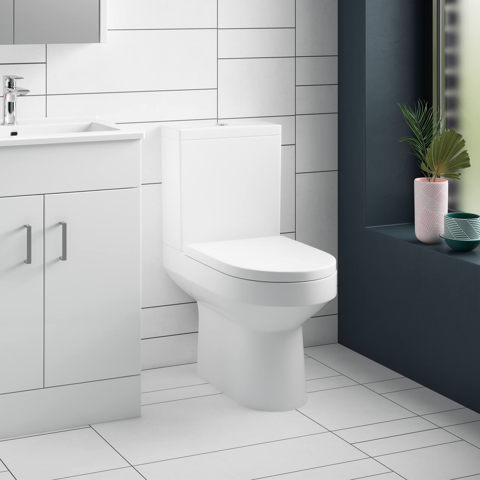 Contemporary Nuie Harmony white basin and toilet pack, sleek modern design with clean lines, ideal for contemporary bathrooms.
