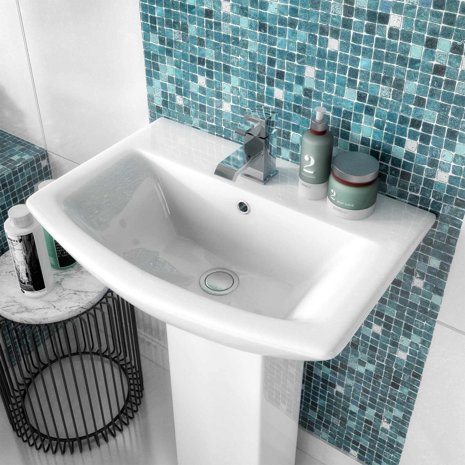 White Nuie Asselby contemporary toilet and basin pack with sleek design, ideal for modern bathrooms.
