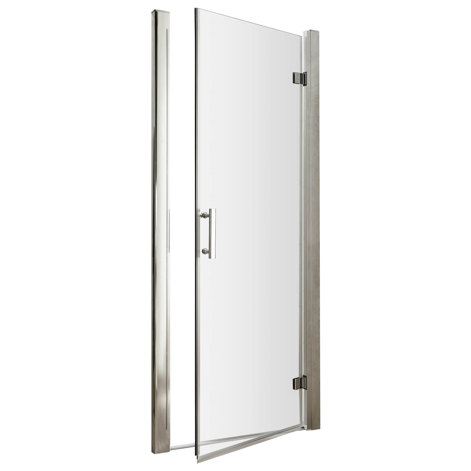 Nuie Pacific Hinged Semi-Frameless Shower Door with Handle - Chrome Profile