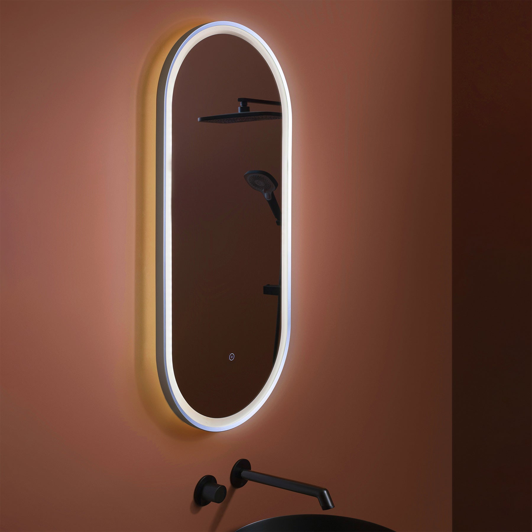 JTP Oval Borderlit LED Mirror with Demister Pad - 450 x 1000mm