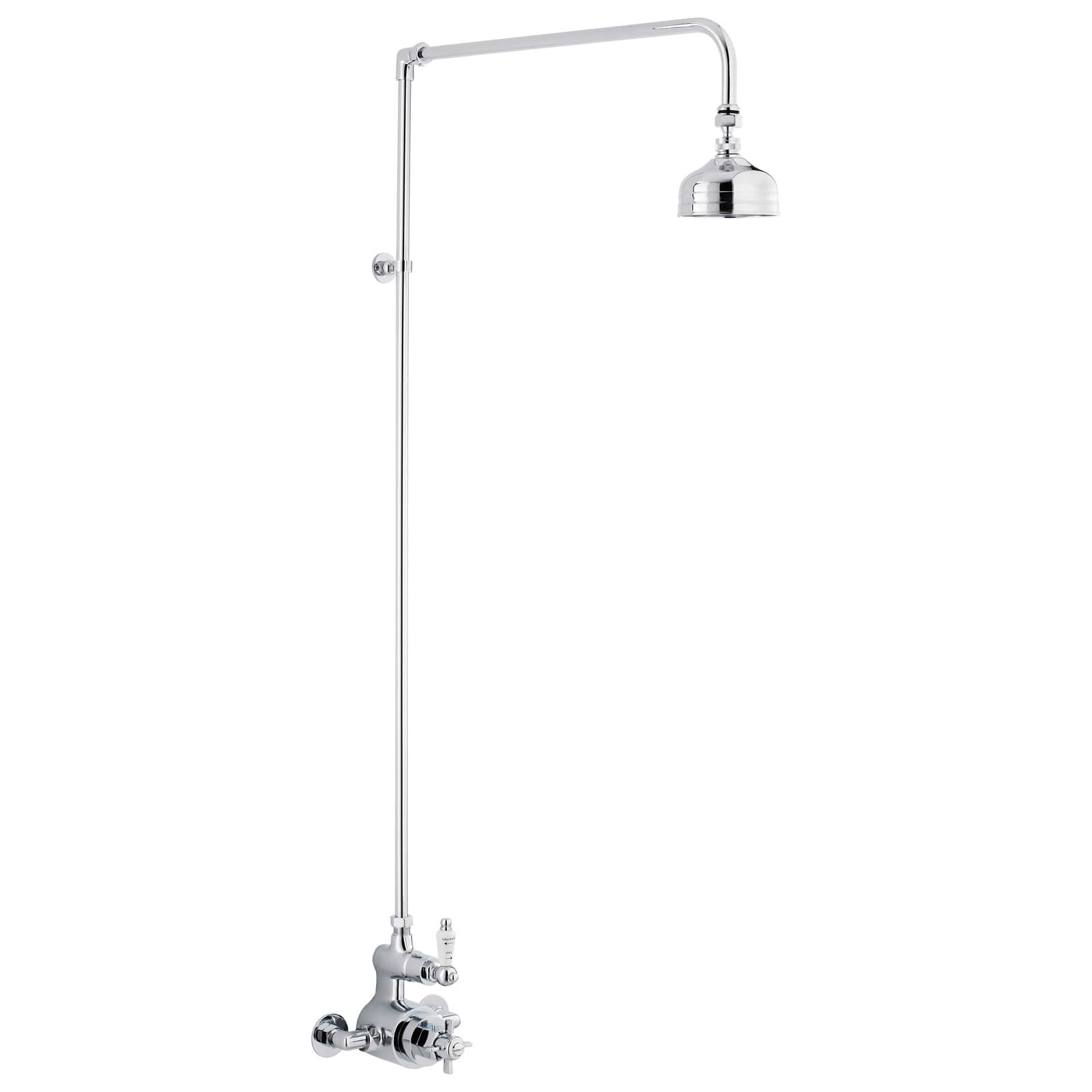 Nuie Edwardian Traditional Exposed Thermostatic Chrome Mixer Valve with Rigid Riser and Shower Head