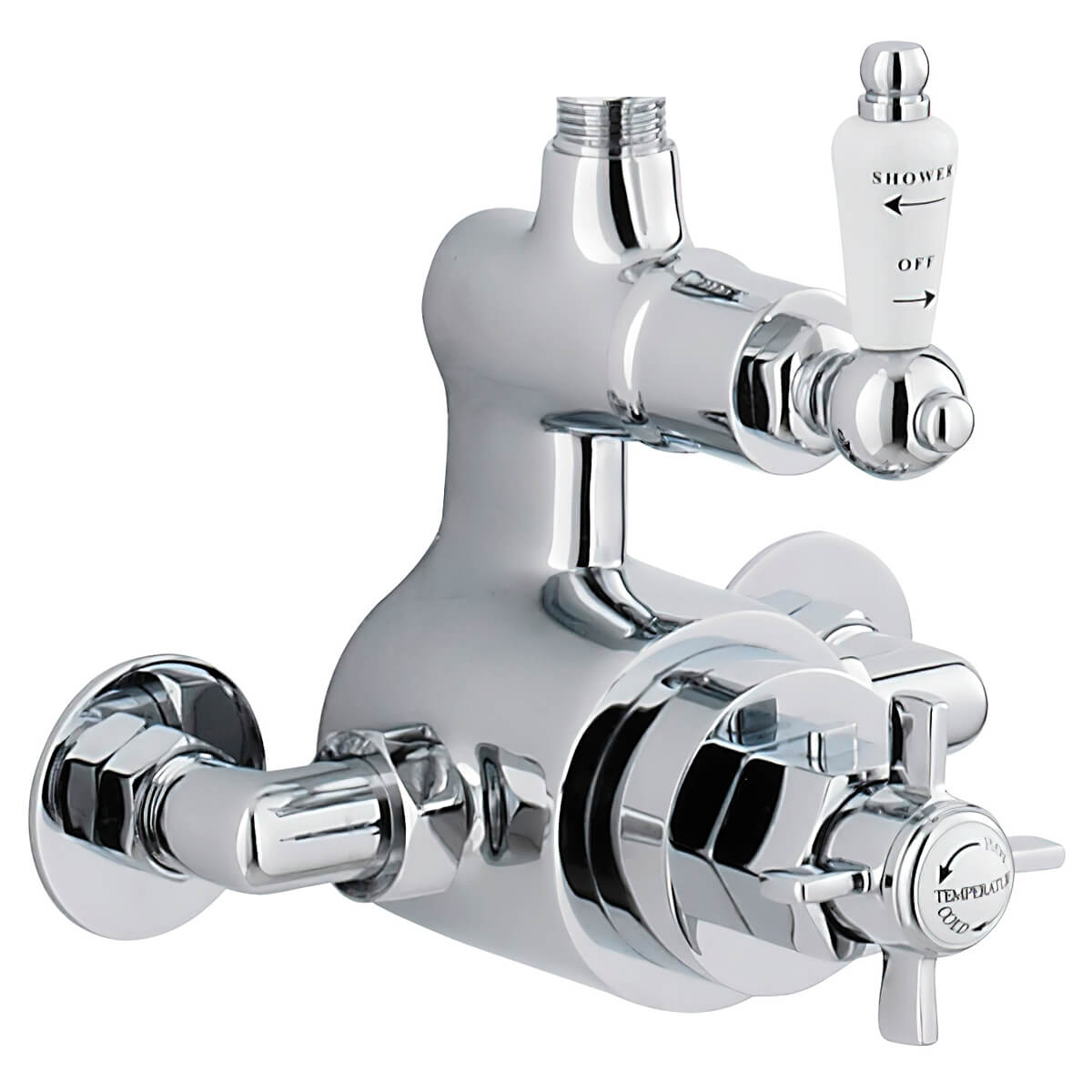 Nuie Edwardian Traditional Exposed Thermostatic Chrome Mixer Valve with Rigid Riser and Shower Head
