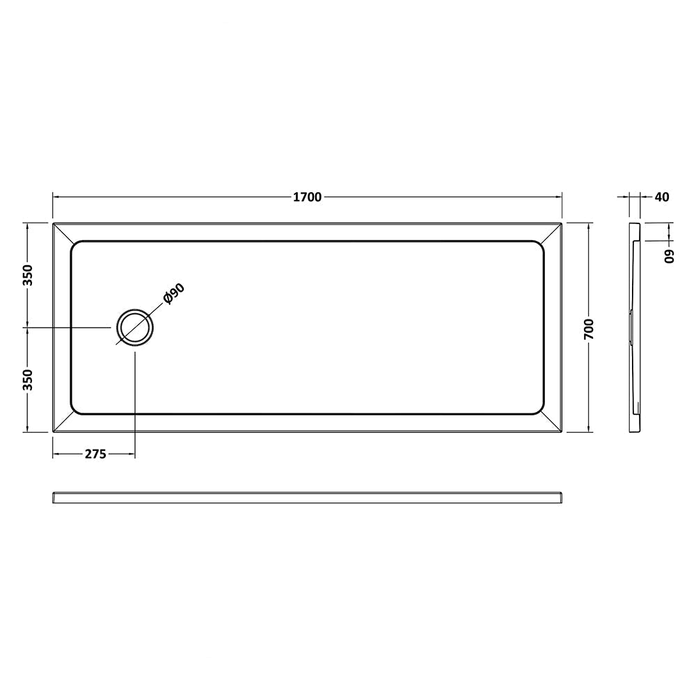 Nuie Pearlstone Slimline Walk In Shower Tray - Standard or Anti-Slip - 1700 x 700mm
