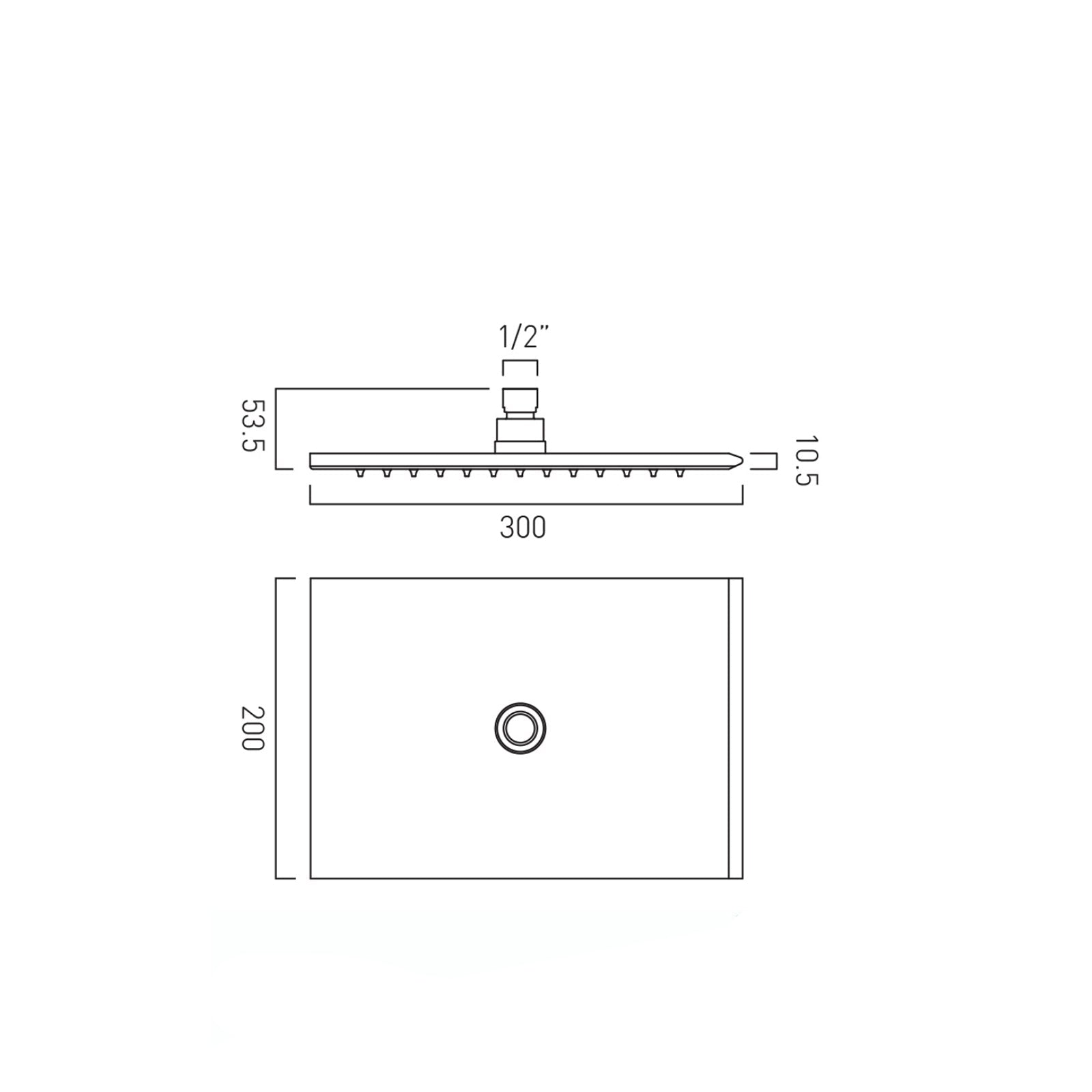 Vado Individual Omika Noir Rectangular Fixed Black Shower Head - 1 Spray Mode - 200 x 300mm