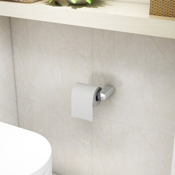 Imex Duro toilet roll holder by Tuskan Tiles, mounted on bathroom wall with a sleek metal design.