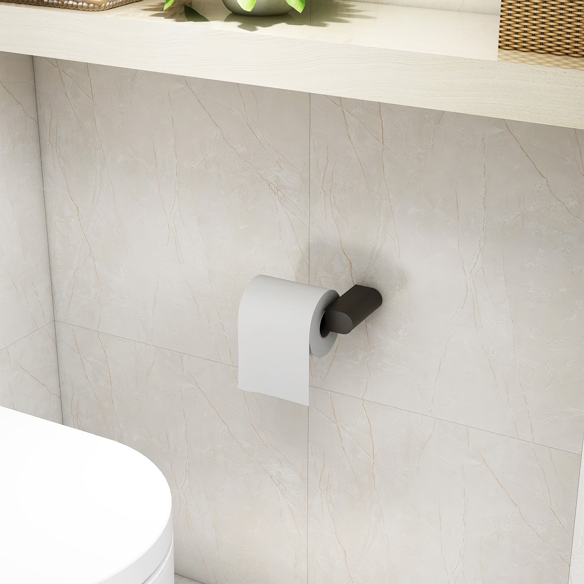 Imex Duro toilet roll holder in stainless steel with a sleek, modern design mounted on a bathroom wall.