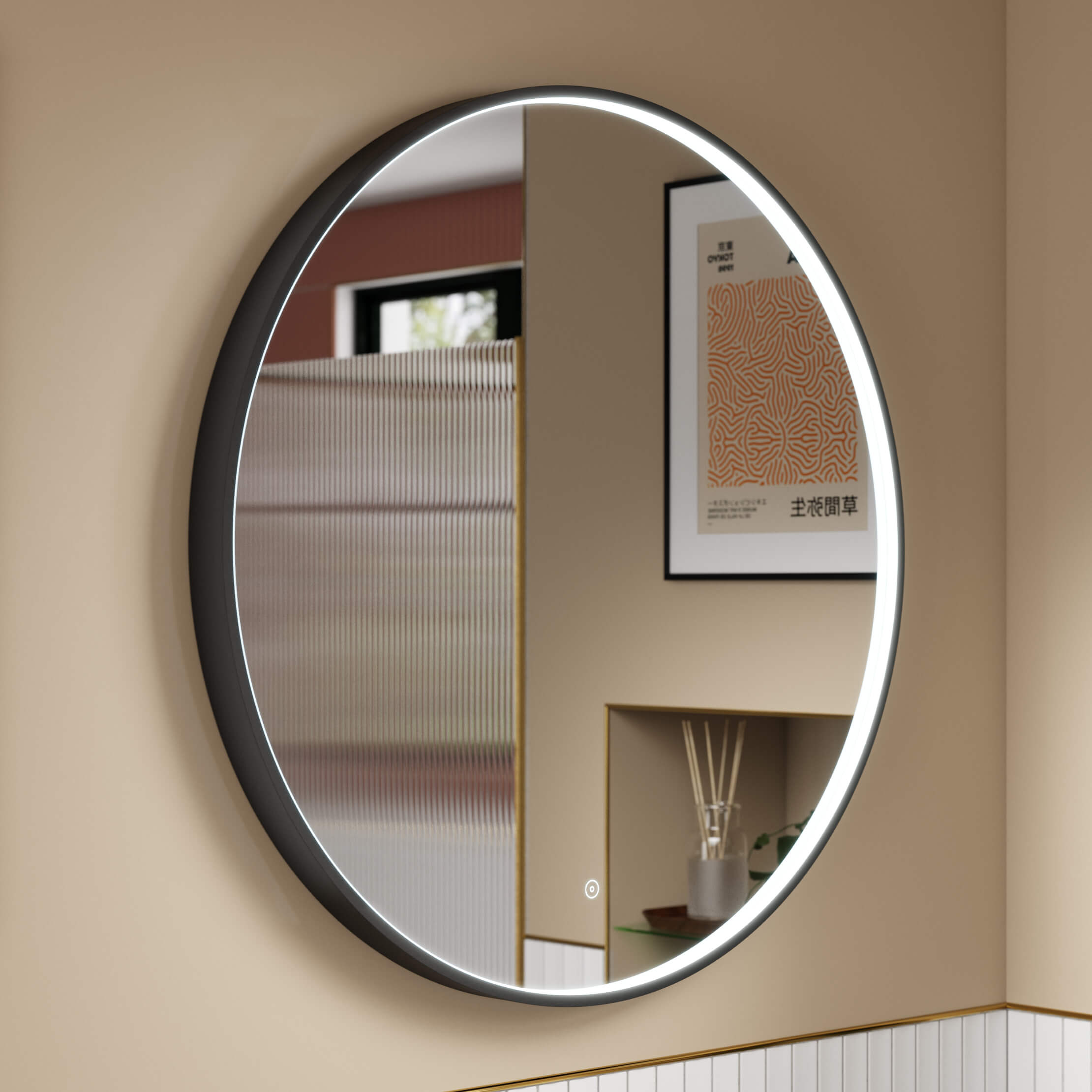 Hudson Reed Mensa Round Borderlit LED Mirror with Demister Pad - Aluminium Frame