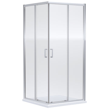Nuie Rene Corner Entry Double Sliding Door Shower Cubicle - Aluminium Chrome Frame