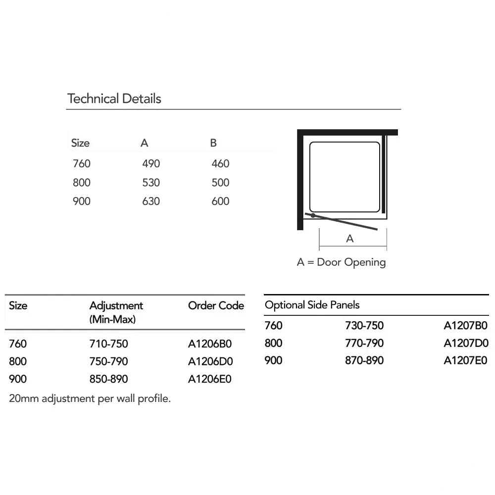 Chrome framed Merlyn Ionic Source pivot shower door with magnetic seals, featuring sleek design and clear glass panels.