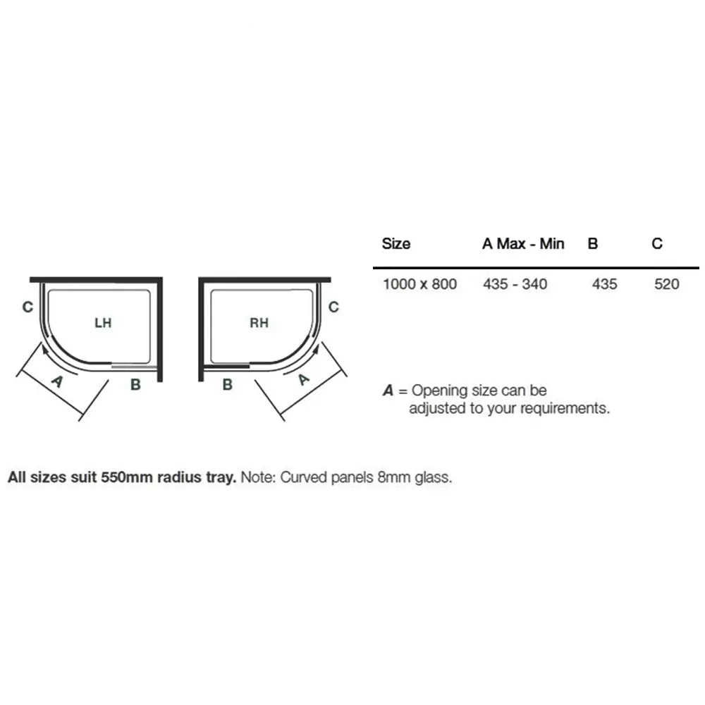 Merlyn 10-Series Frameless Sliding Offset Quadrant Shower Enclosure - 1000 x 800mm