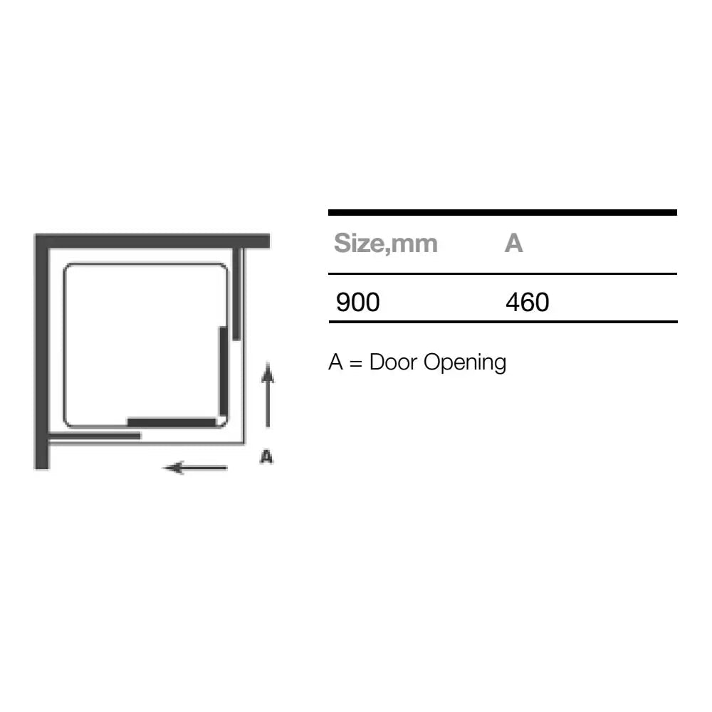 Tuskan Tiles Merlyn Ionic Source corner entry double sliding shower door cubicle, 900x900mm, with clear glass panels and chrome frames.