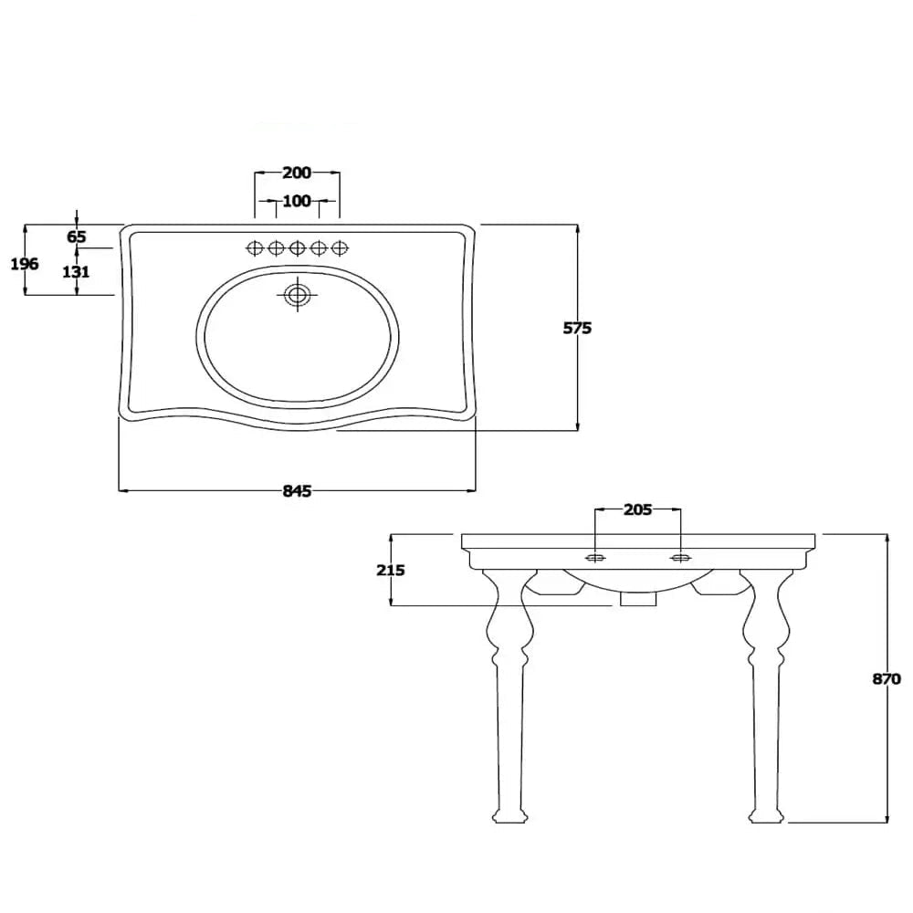 RAK Console Alexandra 1 Tap Hole White 845mm Basin With Ceramic Legs
