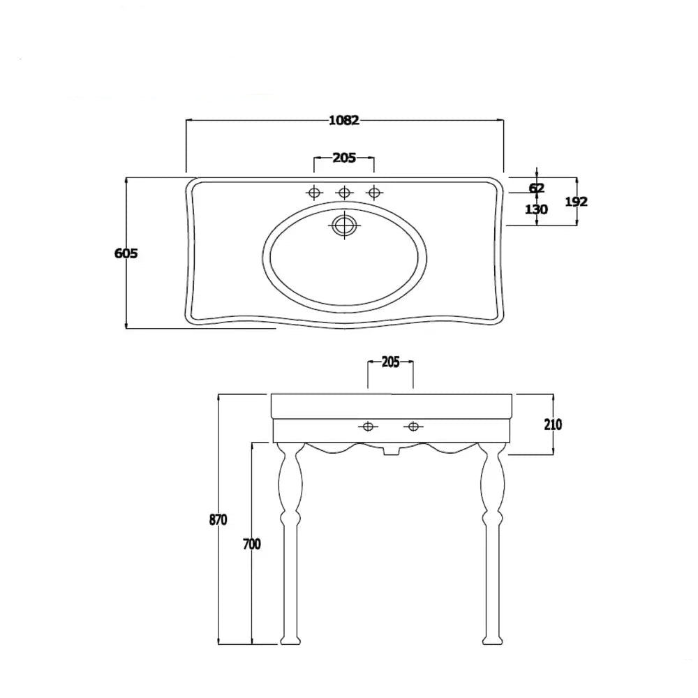 RAK Console Deluxe 1082mm White Basin With Ceramic Legs