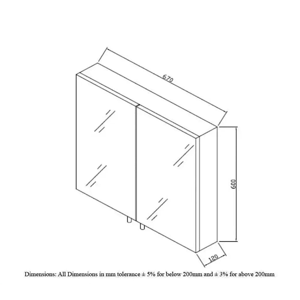 RAK Delta Stainless Steel Mirrored Cabinet with Pin Handles - 2 Door - 670 x 600mm - Tuskan Tiles
