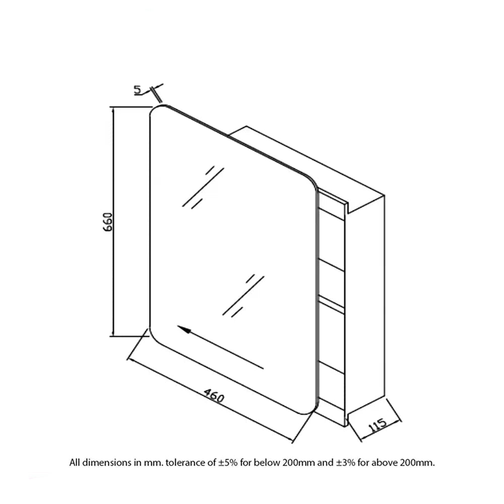 RAK Slide Stainless Steel Mirror Cabinet - 1 Door - 500 x 700mm - Tuskan Tiles