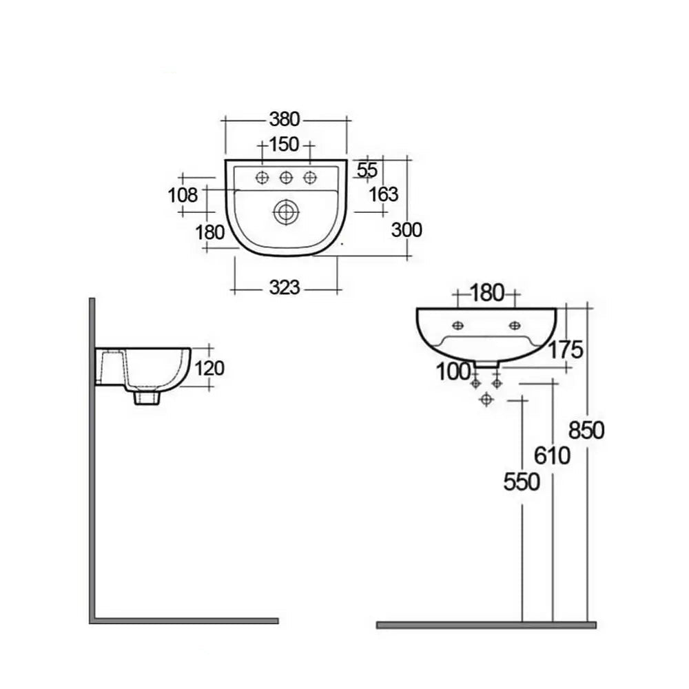 RAK Compact Special Needs 380mm White Wall Hung Basin