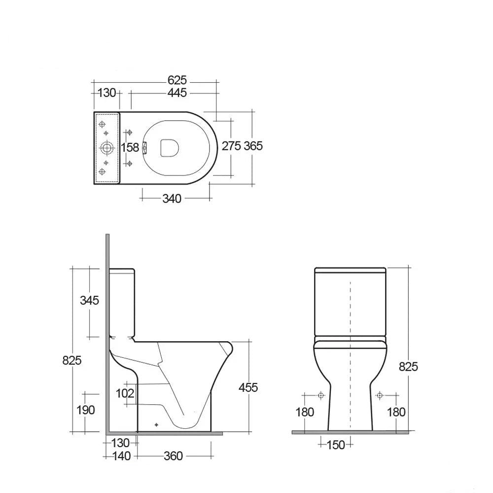 Tuskan Tiles RAK Compact Deluxe full access rimless close coupled toilet with cistern, 365 x 625mm, modern bathroom fixture