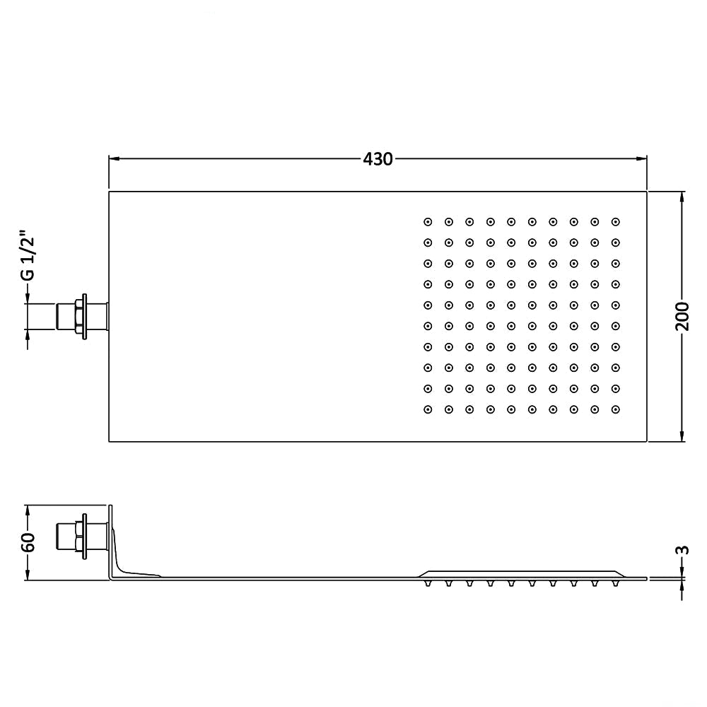 Hudson Reed Ultra-Thin Fixed Rectangular Shower Head - 1 Spray - Stainless Steel - 200 x 430mm