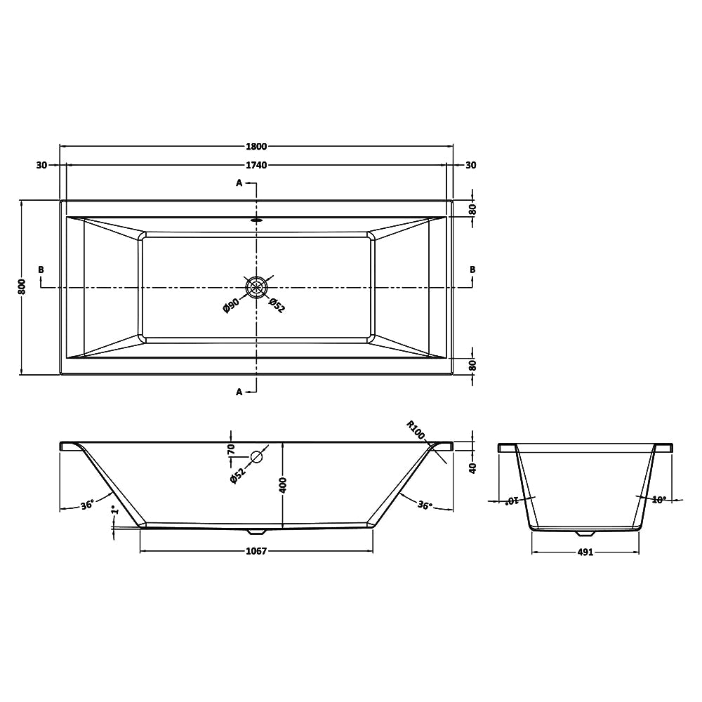 Hudson Reed Asselby Square 1800 x 800mm Eternalite Acrylic Bath