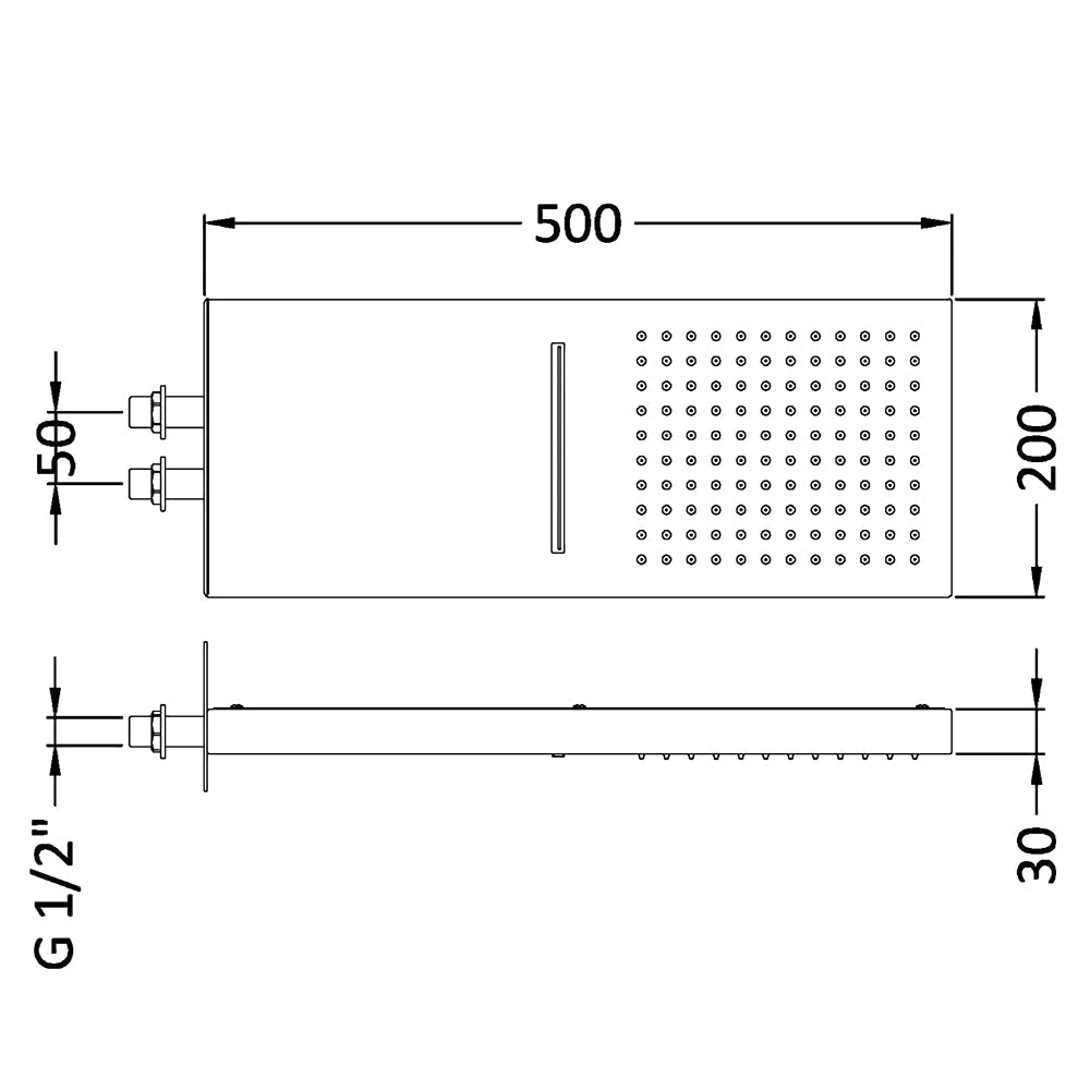 Hudson Reed Rectangular Fixed Chrome Shower Head with Waterfall Mode - Multi-Function