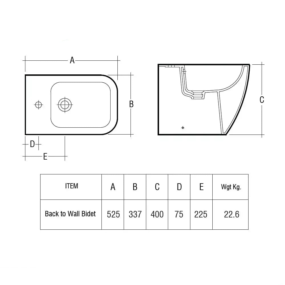 Tuskan Tiles RAK Metropolitan floorstanding back-to-wall bidet with 525mm projection, modern ceramic design for bathroom.