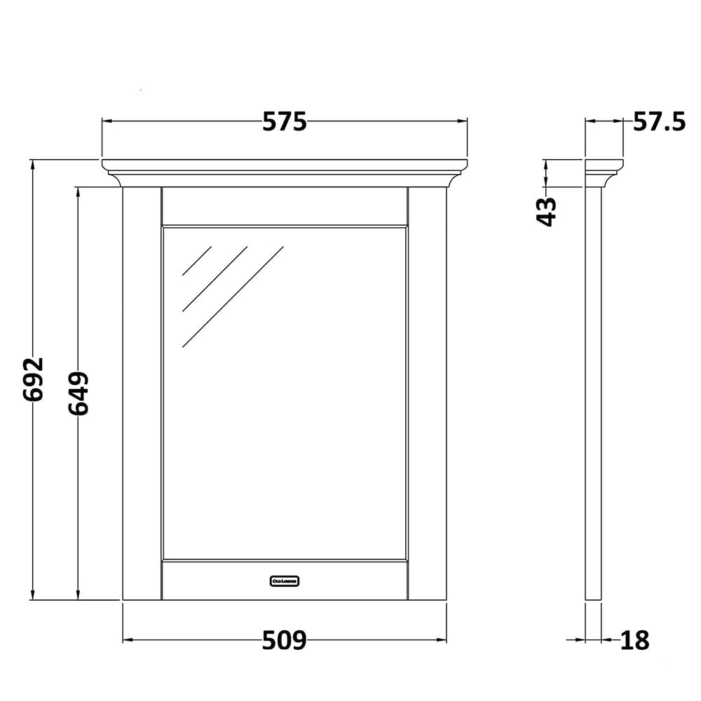 Hudson Reed Old-London Rectangular Flat Mirror - MDF Vinyl Textured Woodgrain Frame - 575 x 692mm