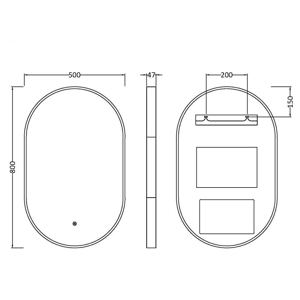 Hudson Reed Columba Oval LED Mirror with Demister Pad - Aluminium Frame - 500 x 800mm