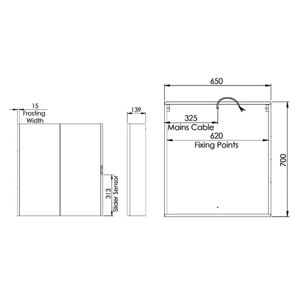 Tavistock Slide Aluminium LED Mirror Cabinet with Demister Pad - 2 Door - 650 x 700mm - Tuskan Tiles