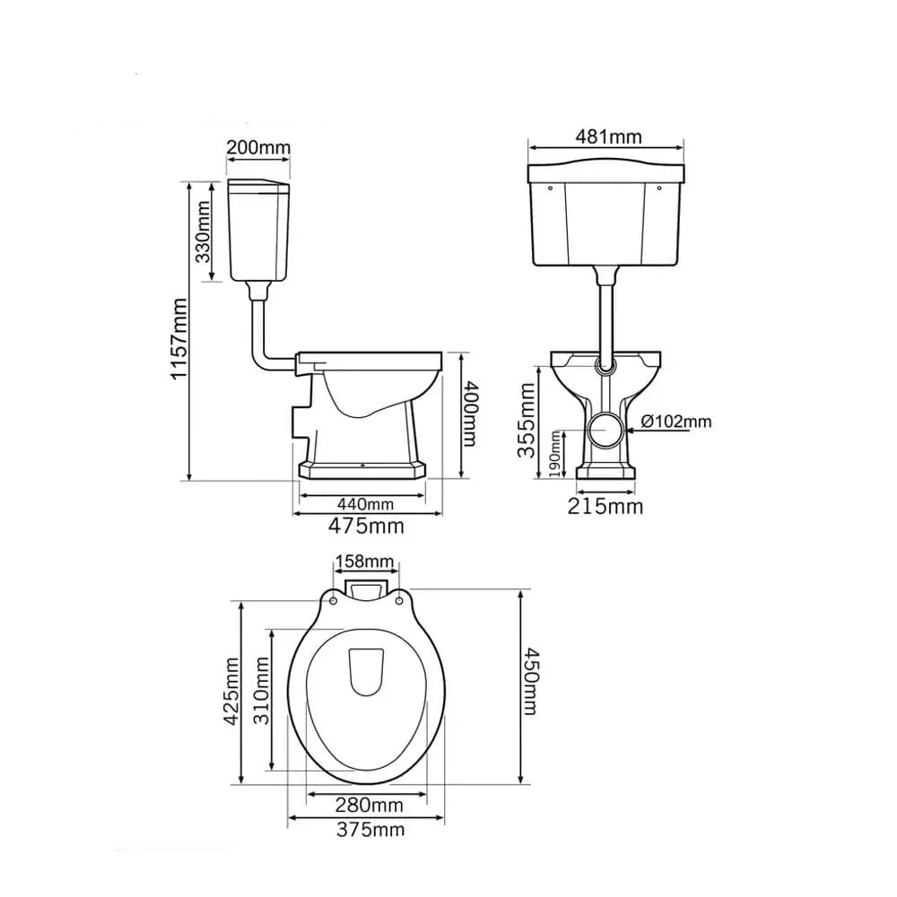 Tavistock Vitoria traditional white WC pan with low level cistern, 481x450mm, shown in a bathroom setting.