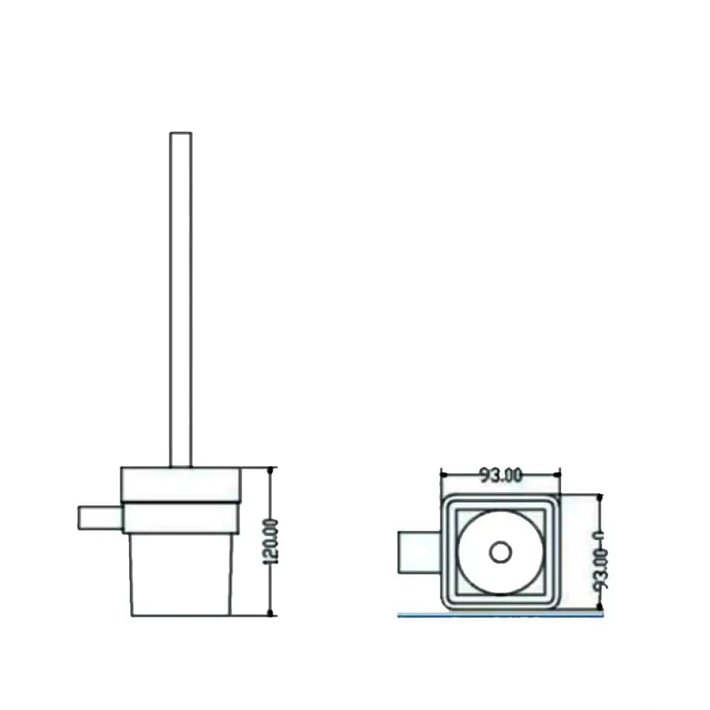 Chrome handle RAK Moon toilet brush with wall-mounted square holder set by Tuskan Tiles, featuring a sleek, modern bathroom accessory.