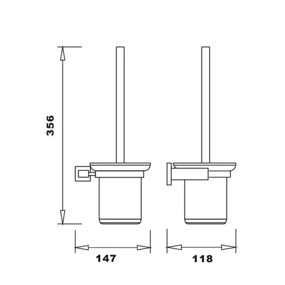 Wall-mounted Tuskan Tiles RAK Cubis toilet brush and holder with sleek design and chrome finish, mounted on bathroom wall.