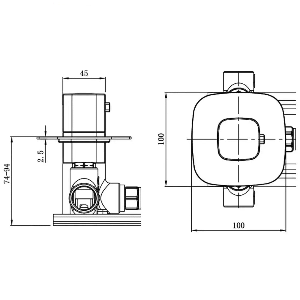 Rak Petit Square Concealed Thermostatic Shower Valve - 1 Outlet - 1 Control - Knob Handle