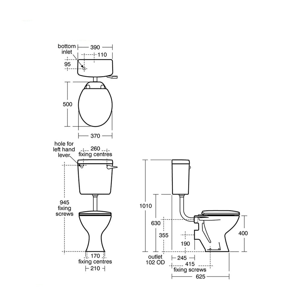 Armitage Shanks Sandringham Magnia low level WC pan with seat, open back, 370x500mm, in a bathroom setting