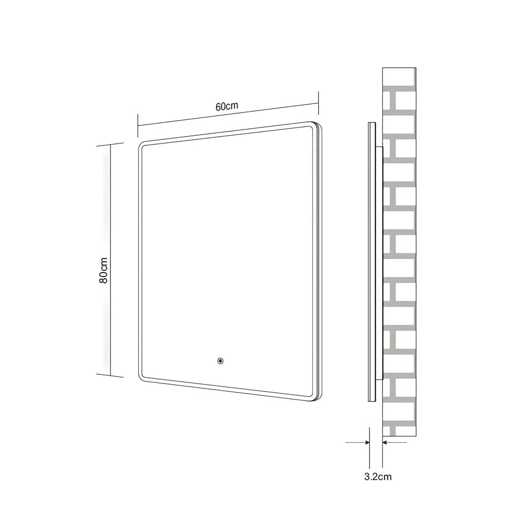 Frontline Curve Rectangular Borderlit LED Mirror with Demister Pad and Touch Sensor - 600 x 800mm