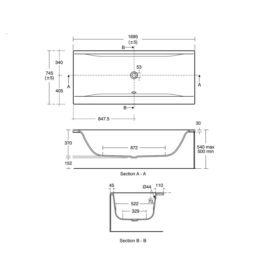 Ideal Standard Concept 1700 x 750mm White Idealform Plus Double Ended Bath