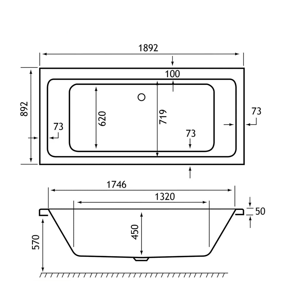 Carron Quantum Duo 5mm Double Ended Large Acrylic Bath - 1900 x 900mm