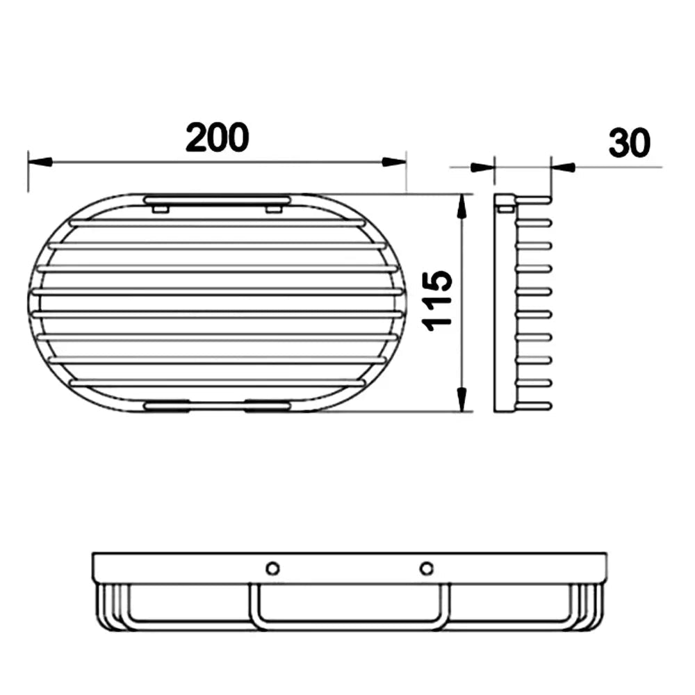 Chrome wire shower basket mounted on bathroom wall, compact size with open design for storing shower essentials.