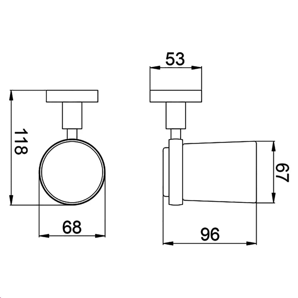 Tuskan Tiles JTP Florence wall-mounted tumbler holder in sleek metal, attached to bathroom wall for holding tumblers.