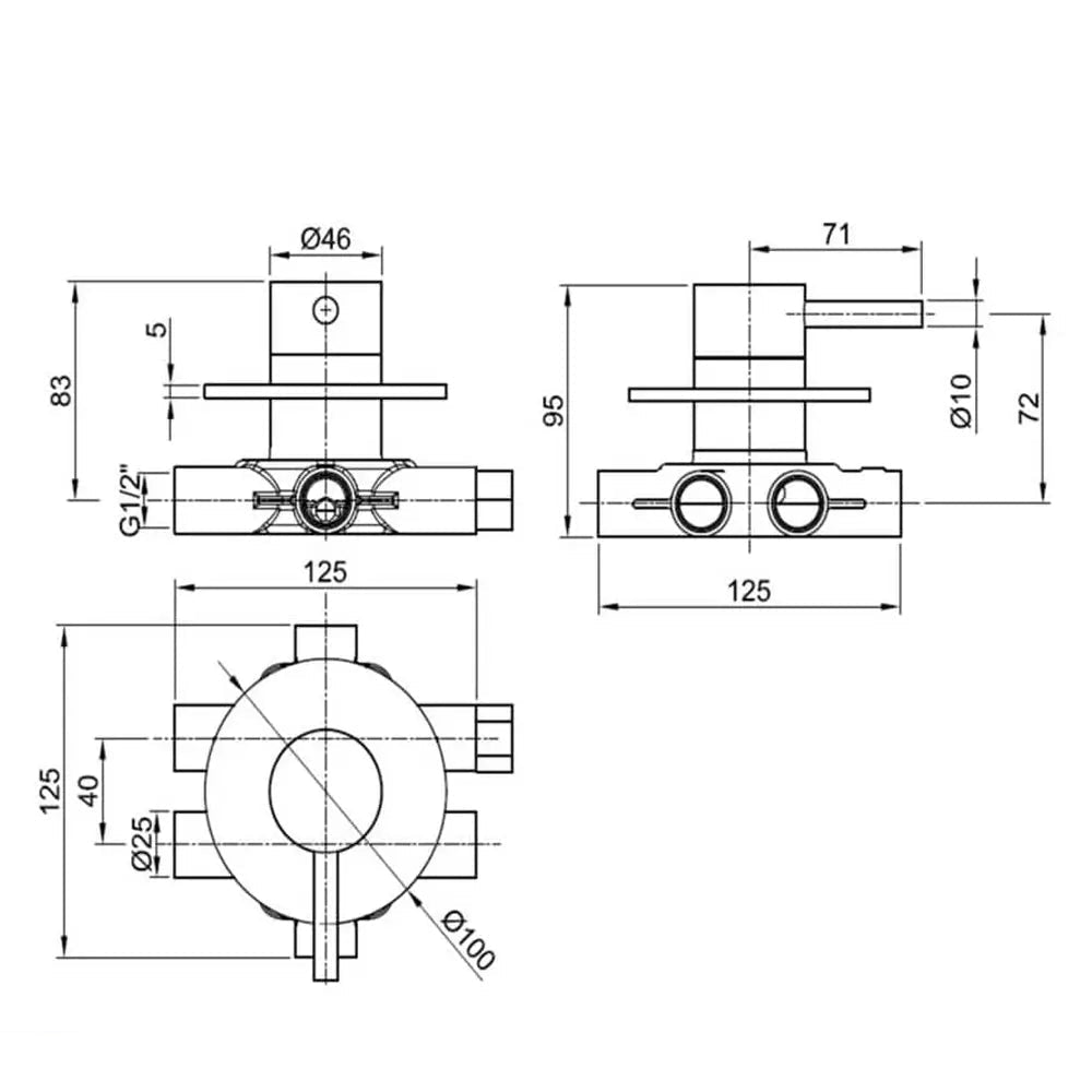 JTP Inox Wall Mounted 4-Way Diverter Valve