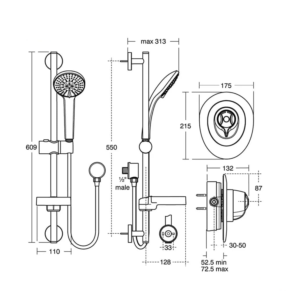 Ideal Standard CTV Chrome Built-In Thermostatic Shower Mixer Valve with Slide Rail Kit